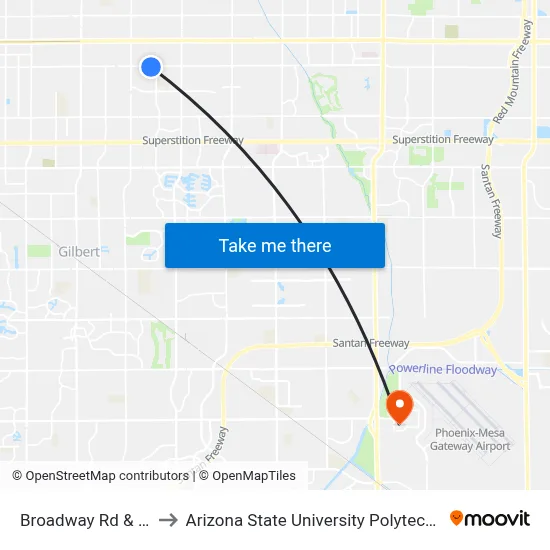 Broadway Rd & 31st St to Arizona State University Polytechnic campus map
