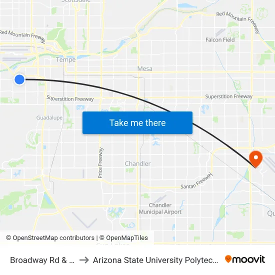 Broadway Rd & 36th St to Arizona State University Polytechnic campus map