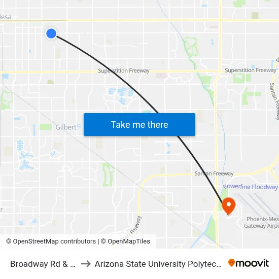 Broadway Rd & Barkley to Arizona State University Polytechnic campus map