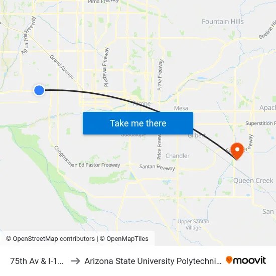 75th Av & I-10 Fwy to Arizona State University Polytechnic campus map
