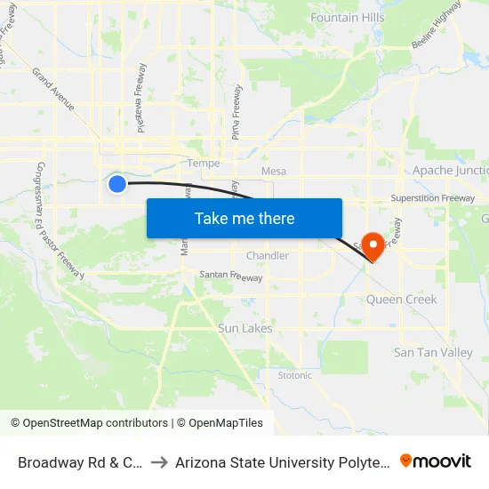 Broadway Rd & Central Av to Arizona State University Polytechnic campus map