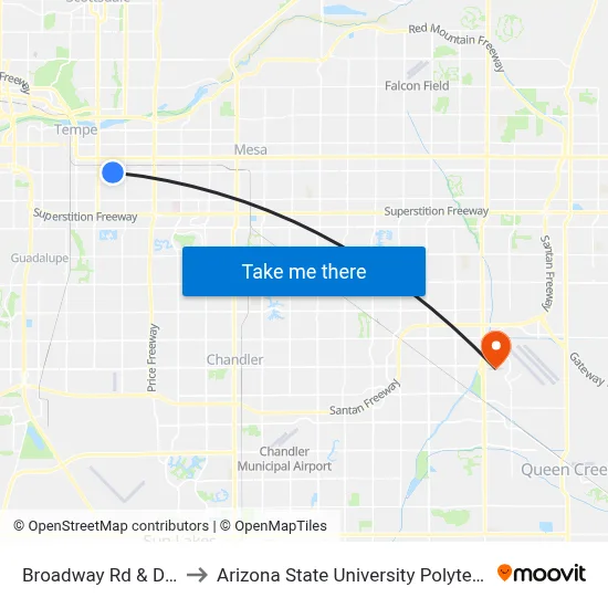Broadway Rd & Dorsey Ln to Arizona State University Polytechnic campus map