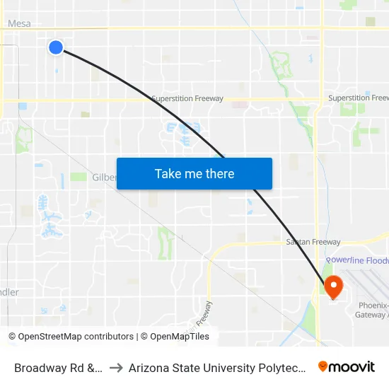 Broadway Rd & Horne to Arizona State University Polytechnic campus map