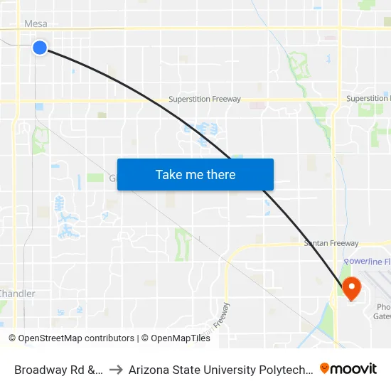 Broadway Rd & Lewis to Arizona State University Polytechnic campus map