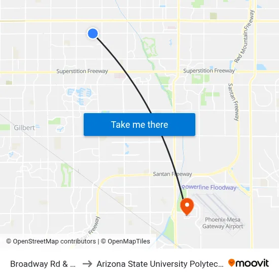 Broadway Rd & Norwalk to Arizona State University Polytechnic campus map
