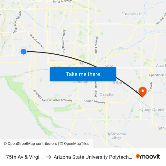 75th Av & Virginia Av to Arizona State University Polytechnic campus map