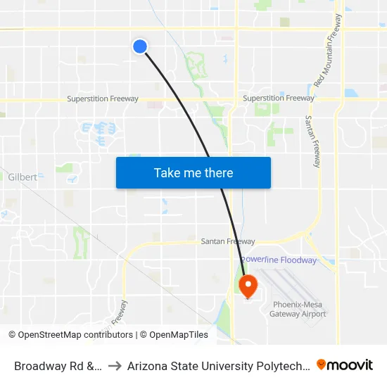 Broadway Rd & Quinn to Arizona State University Polytechnic campus map