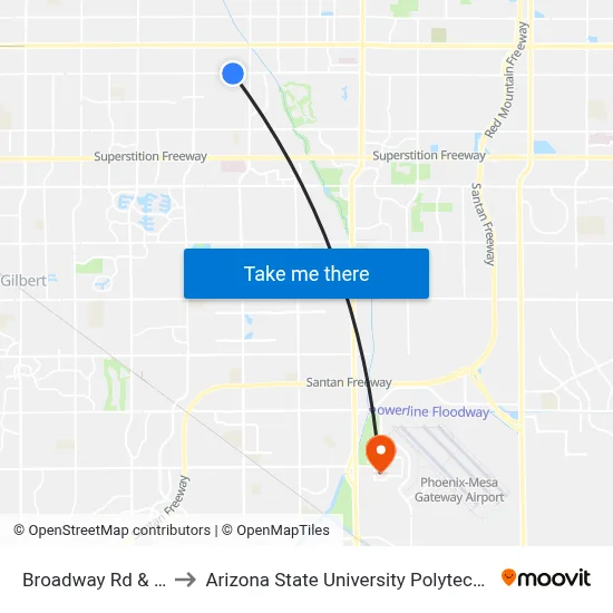 Broadway Rd & Racine to Arizona State University Polytechnic campus map
