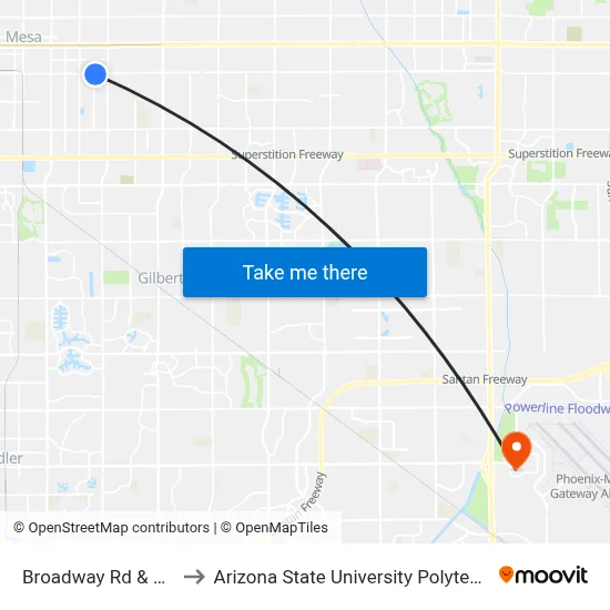 Broadway Rd & Solomon to Arizona State University Polytechnic campus map