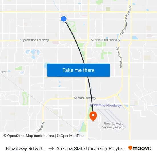 Broadway Rd & Sunnyvale to Arizona State University Polytechnic campus map