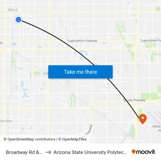 Broadway Rd & Wilbur to Arizona State University Polytechnic campus map