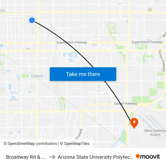 Broadway Rd & Williams to Arizona State University Polytechnic campus map
