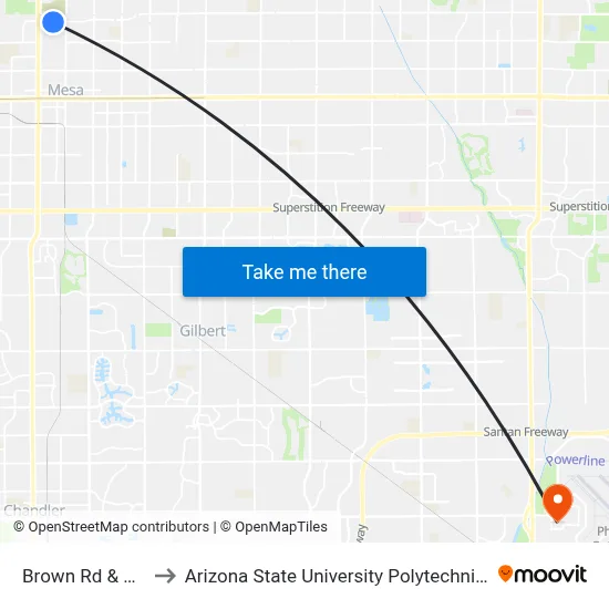 Brown Rd & Grand to Arizona State University Polytechnic campus map