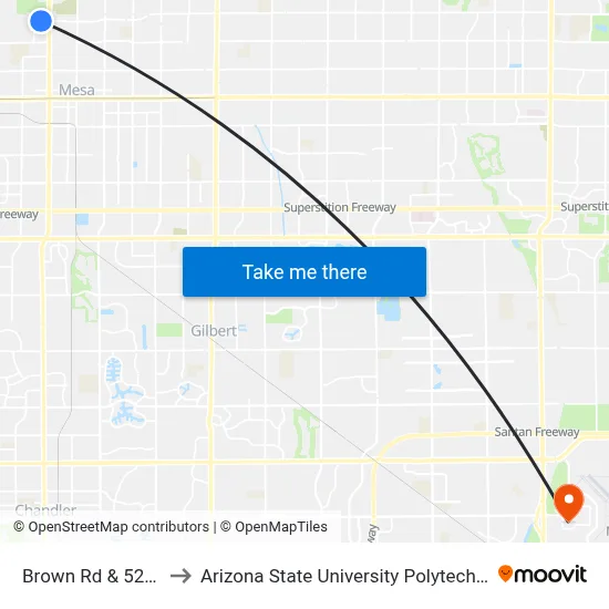 Brown Rd & 525 West to Arizona State University Polytechnic campus map