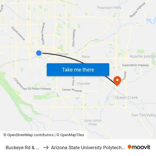 Buckeye Rd & 11th St to Arizona State University Polytechnic campus map