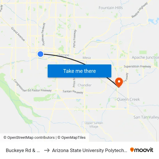Buckeye Rd & 14th St to Arizona State University Polytechnic campus map