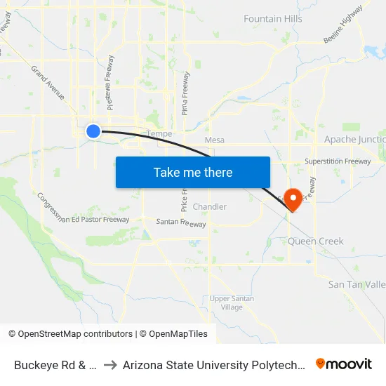 Buckeye Rd & 4th St to Arizona State University Polytechnic campus map