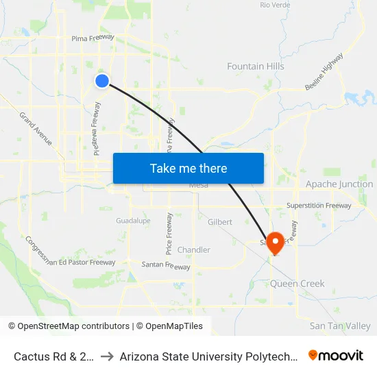 Cactus Rd & 27th St to Arizona State University Polytechnic campus map