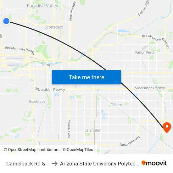Camelback Rd & 24th St to Arizona State University Polytechnic campus map