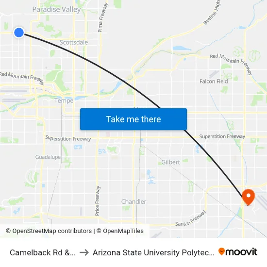 Camelback Rd & 36th St to Arizona State University Polytechnic campus map