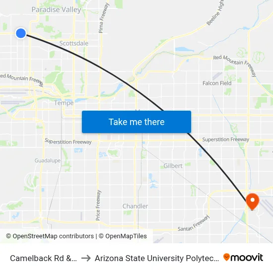 Camelback Rd & 38th St to Arizona State University Polytechnic campus map