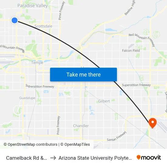 Camelback Rd & 42nd St to Arizona State University Polytechnic campus map
