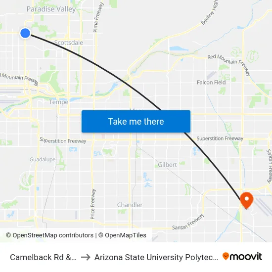 Camelback Rd & 44th St to Arizona State University Polytechnic campus map