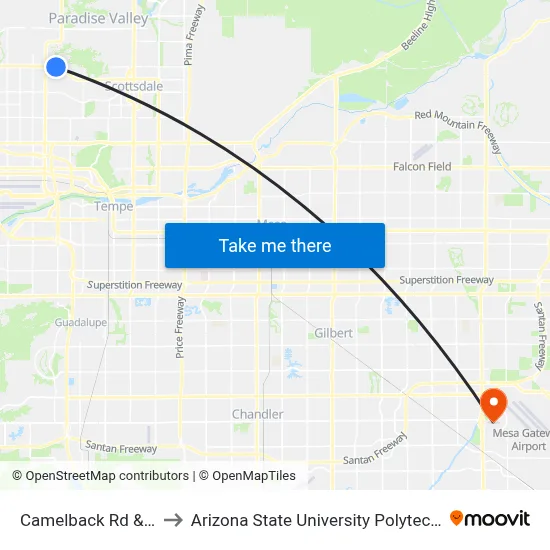 Camelback Rd & 46th St to Arizona State University Polytechnic campus map