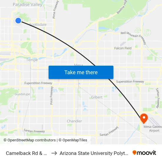 Camelback Rd & Arcadia Dr to Arizona State University Polytechnic campus map