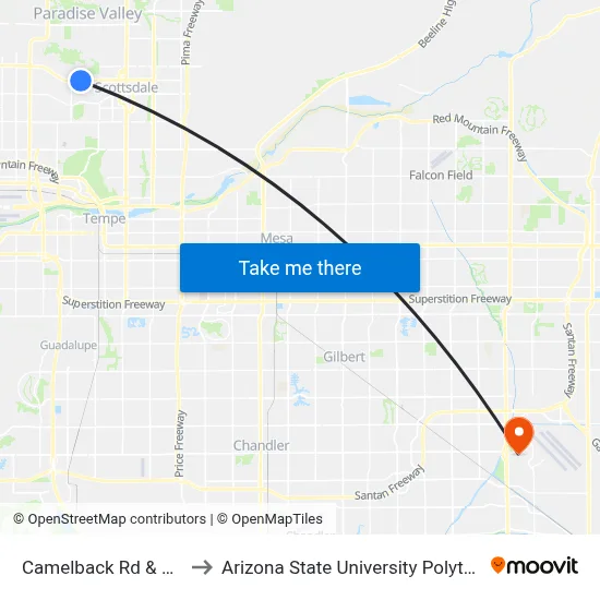 Camelback Rd & Arcadia Ln to Arizona State University Polytechnic campus map