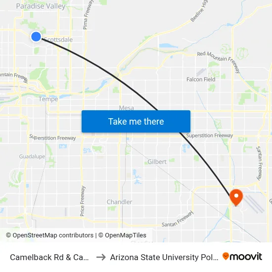 Camelback Rd & Camino Allenada to Arizona State University Polytechnic campus map