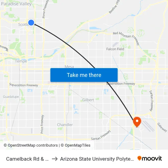 Camelback Rd & Miller Rd to Arizona State University Polytechnic campus map
