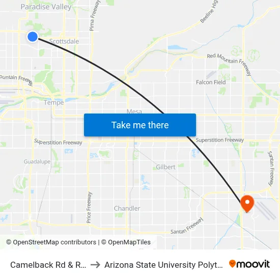 Camelback Rd & Rubicon Av to Arizona State University Polytechnic campus map