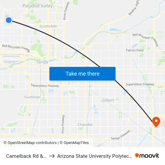 Camelback Rd & 31st St to Arizona State University Polytechnic campus map