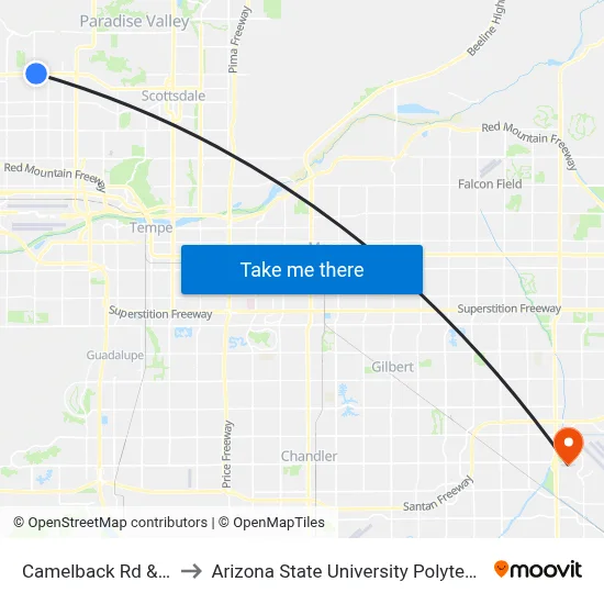 Camelback Rd & 32nd Pl to Arizona State University Polytechnic campus map