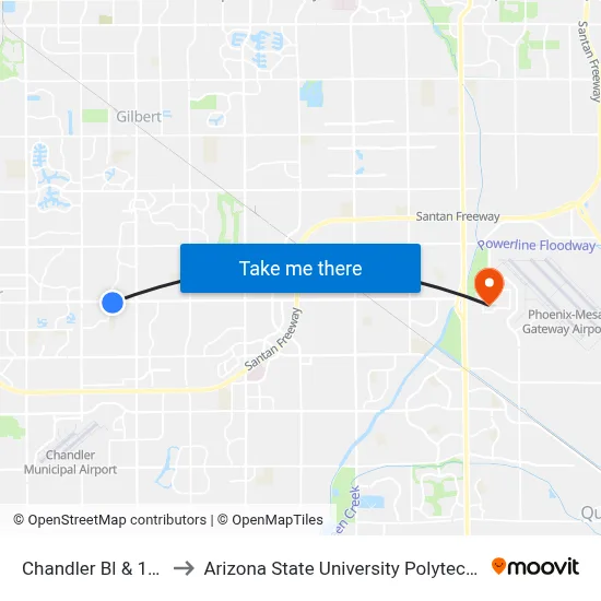Chandler Bl & 132nd St to Arizona State University Polytechnic campus map