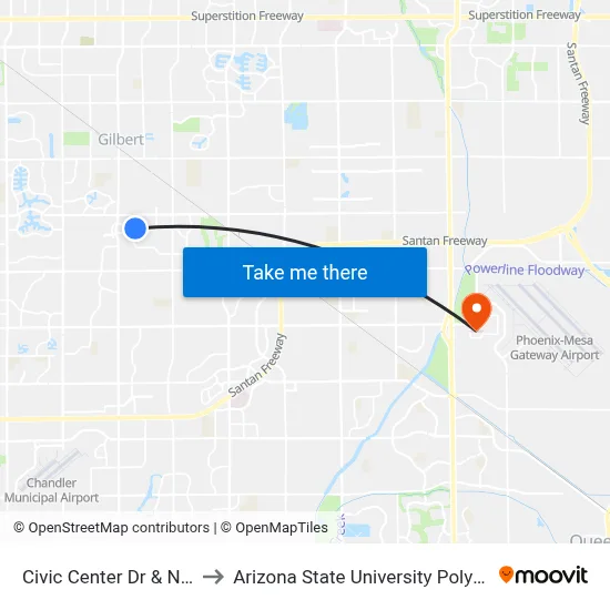 Civic Center Dr & Nunneley Rd to Arizona State University Polytechnic campus map