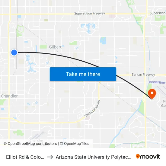 Elliot Rd & Colorado St to Arizona State University Polytechnic campus map