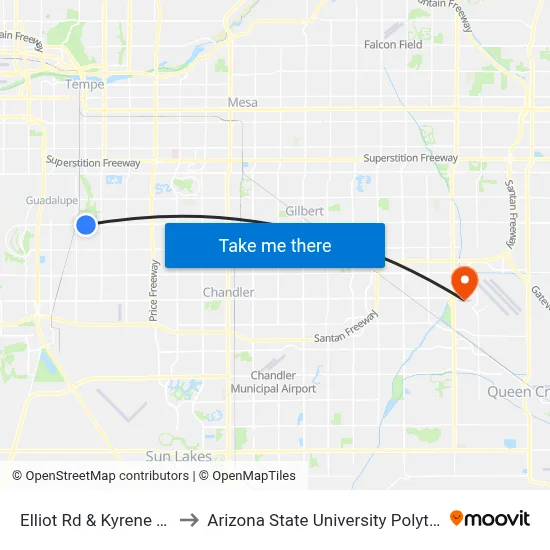 Elliot Rd & Kyrene Canal Path to Arizona State University Polytechnic campus map