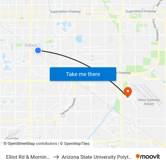 Elliot Rd & Morning Ridge Dr to Arizona State University Polytechnic campus map