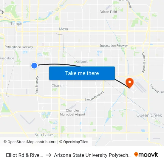 Elliot Rd & River Pkwy to Arizona State University Polytechnic campus map