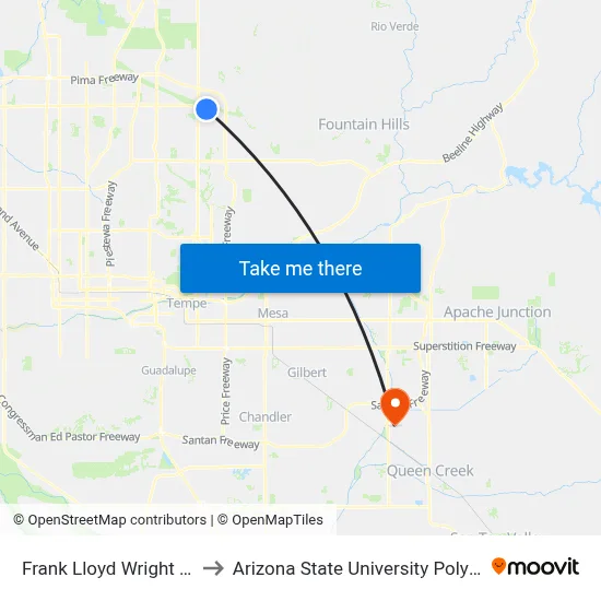 Frank Lloyd Wright Bl & 76th St to Arizona State University Polytechnic campus map