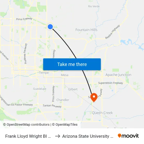 Frank Lloyd Wright Bl & Grnwy-Haydn Lp to Arizona State University Polytechnic campus map