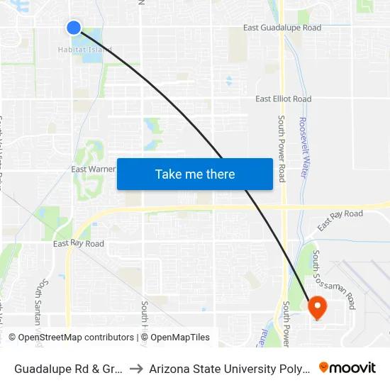 Guadalupe Rd & Greenfield Rd to Arizona State University Polytechnic campus map