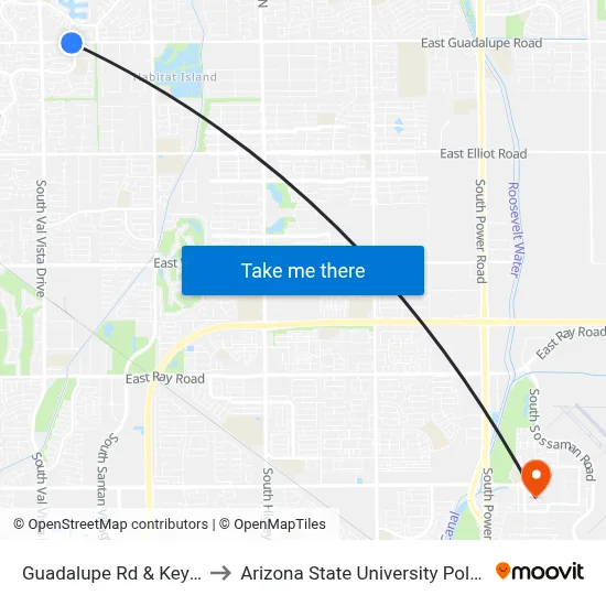 Guadalupe Rd & Key Biscayne Dr to Arizona State University Polytechnic campus map
