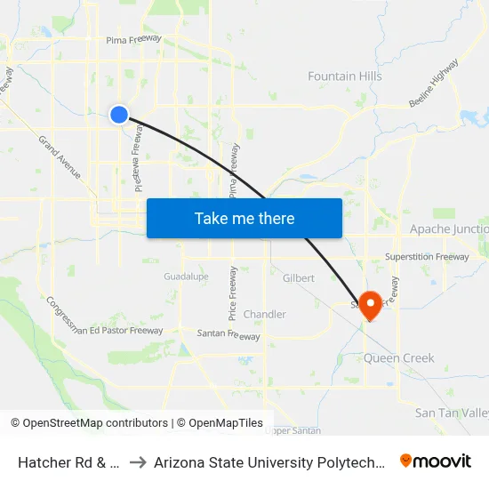 Hatcher Rd & 7th St to Arizona State University Polytechnic campus map