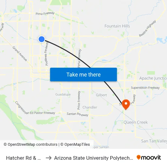 Hatcher Rd & 11th St to Arizona State University Polytechnic campus map