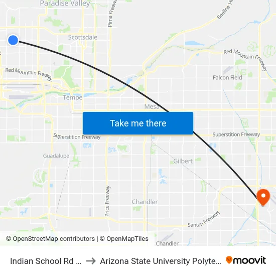 Indian School Rd & 28th St to Arizona State University Polytechnic campus map