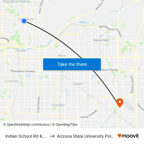 Indian School Rd & Goldwater Bl to Arizona State University Polytechnic campus map
