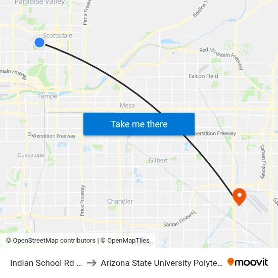 Indian School Rd & 60th St to Arizona State University Polytechnic campus map